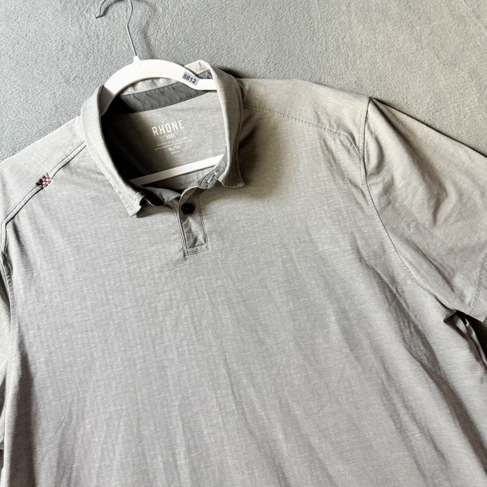 Rhone Mens XL Gray Herringbone Short Sleeve Performance Polo Shirt Stretch